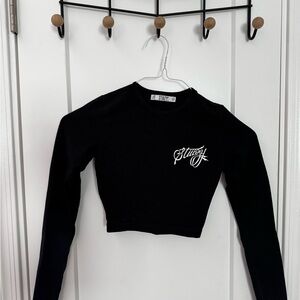 STIIIZY Black Long Sleeve Crop Top with White Logo